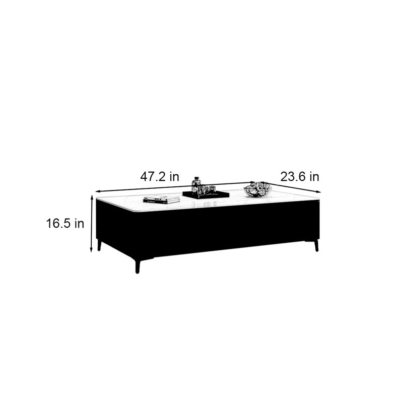 Modern rectangular rock plate coffee table, Black, 16.5" H x 47.2" L x 27.6" W