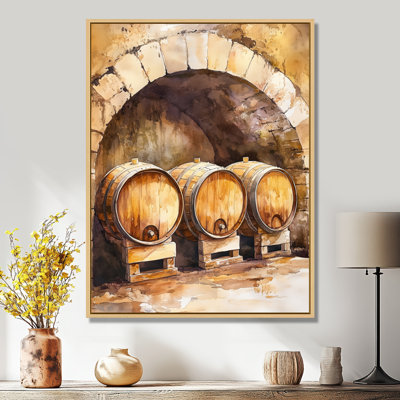 «Brown Barrels in the Old Wine Cellar», reproduction d'art encadrée de bar