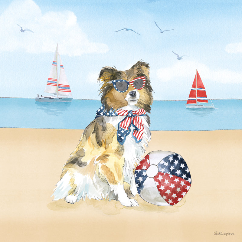 " Summer Paws Patriotic V " by Beth Grove, 12" H x 12" W, No, Wrapped Canvas
