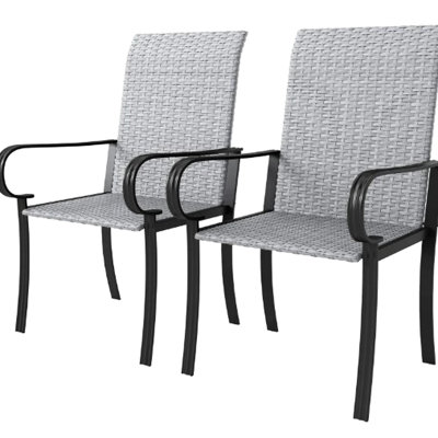 2 chaises de salle à manger avec dossier haut, assise profonde, en acier inoxydable et en acier, pour la salle de patio, assemblage requis