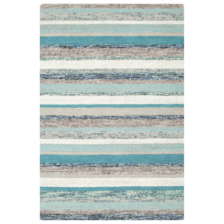 Fairfield Striped Handmade Tufted Blue/White/Brown Area Rug