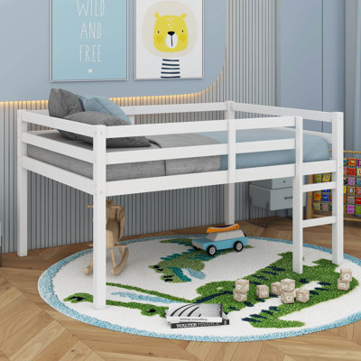 Full Rubber Wood Loft Bed With Ladder