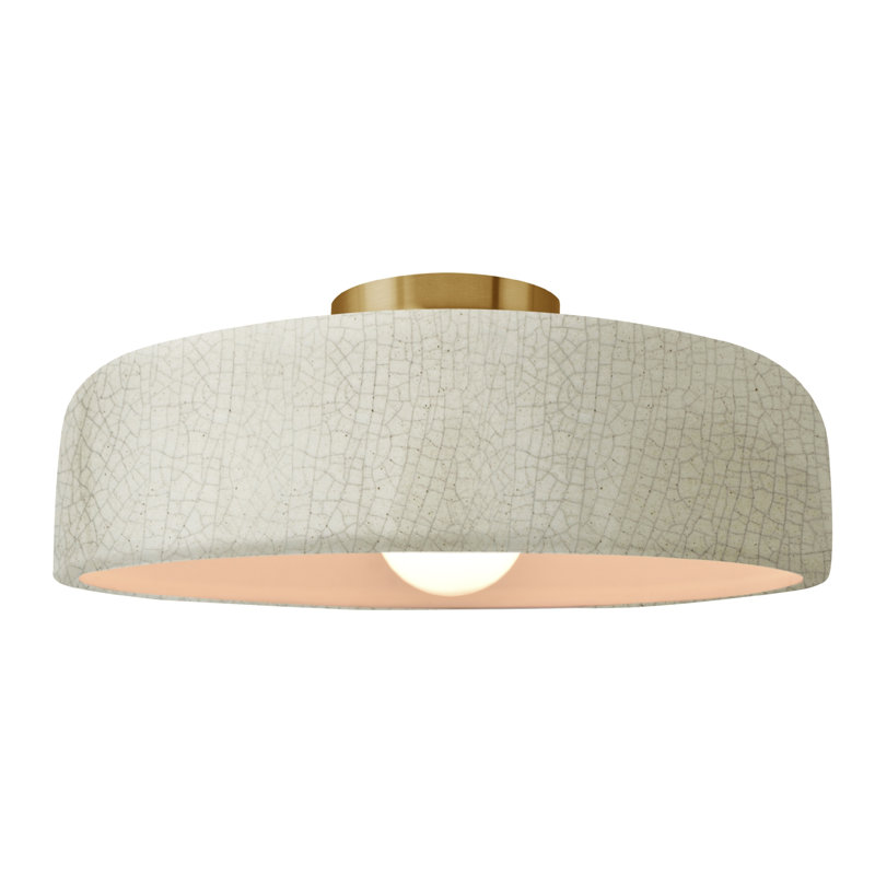 Radiance Ceramic Semi Flush Mount - Replaceable Bulb, White Crackle, Brushed Brass, 6.5" H x 16" W x 16" D