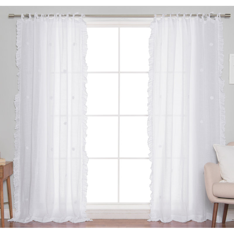 Millwright Linen Sheer Curtain Single Panel, White, 52" W x 96" L