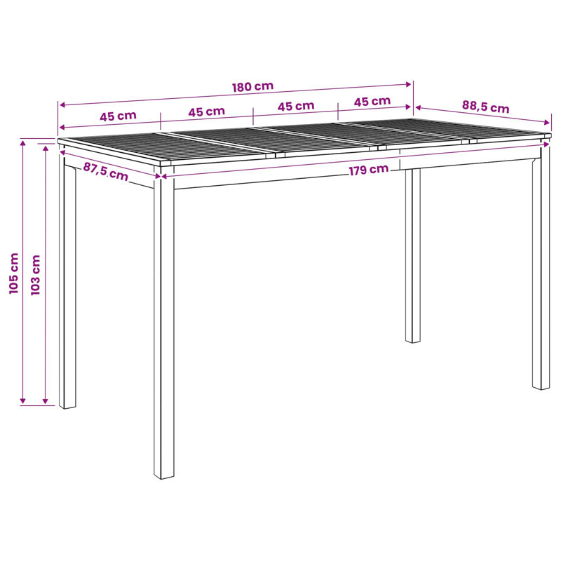 Acacia Solid Wood Outdoor Bar Table, 105cm H x 180cm W x 88.5cm D, White
