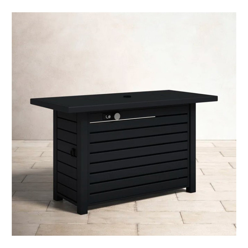 Table de foyer d'extérieur en acier au propane / gaz naturel avec couvercle, Noir, H 25 po x l 42 po x P 20 po