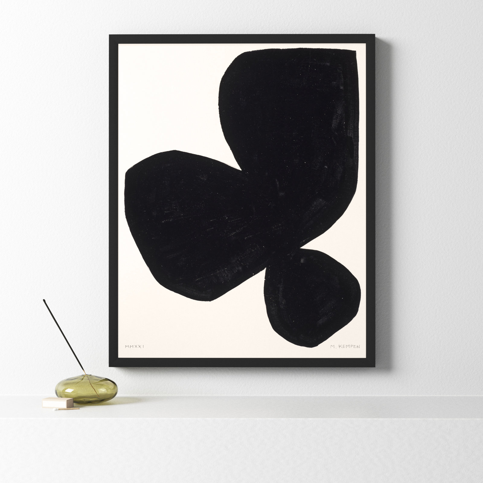 Shauna "Module on White 5" Painting, Black, 30" H x 24" W x 1.25" D