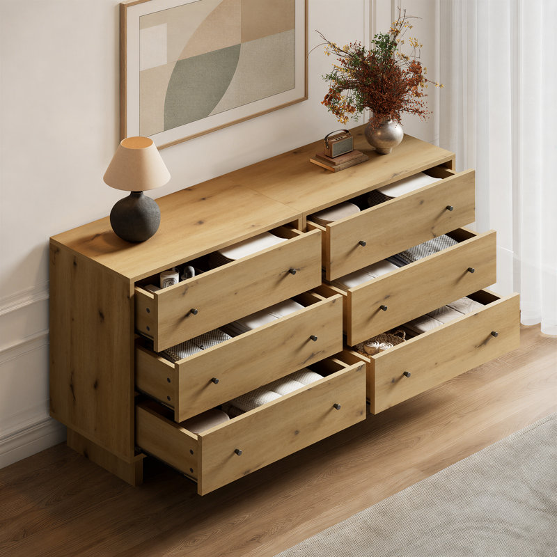 Ensemble de 2 meubles de rangement à 3 tiroirs de 79,5 cm de large, fini imitation bois, chêne naturel, Chêne naturel