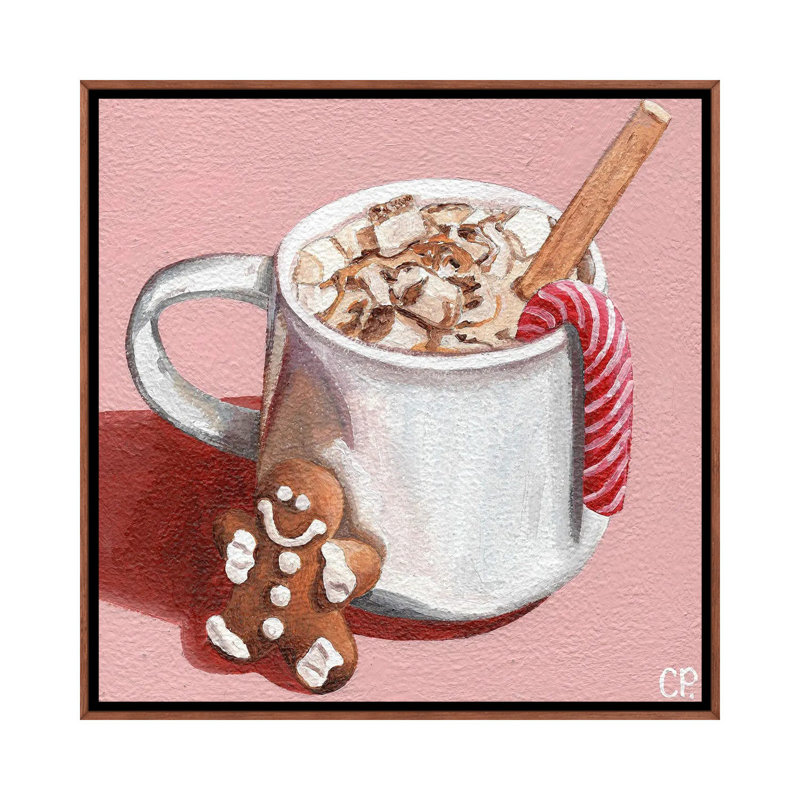 Festive Hot Choc - reproduction d'art murale - toile encadrée, H 18 po x l 18 po, Cadre flottant sans passe-partout, Brun