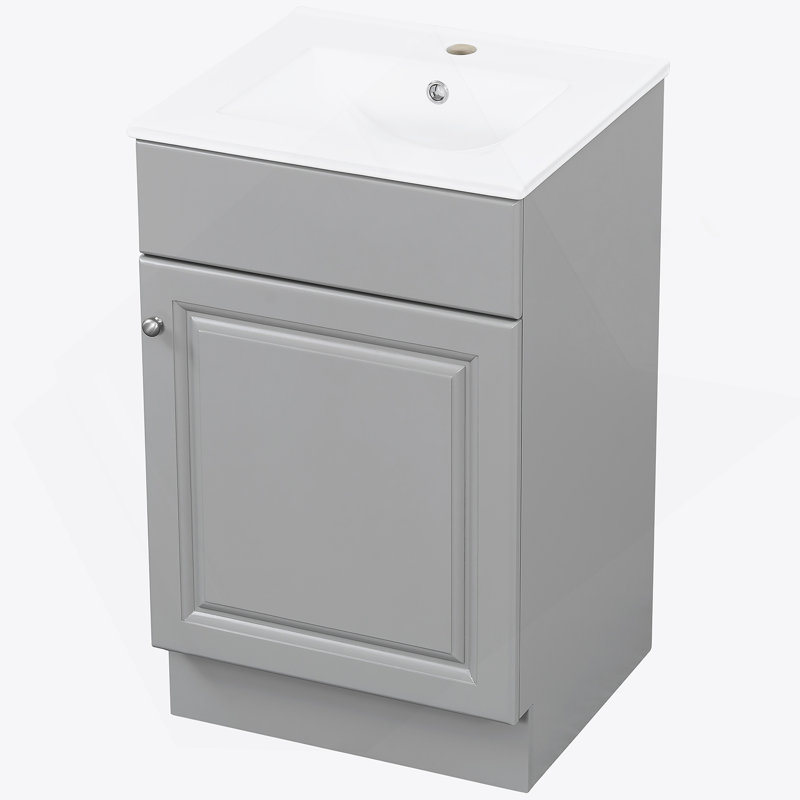 Meuble-lavabo de salle de bain avec lavabo, armoire de rangement avec tablette réglable, Gris