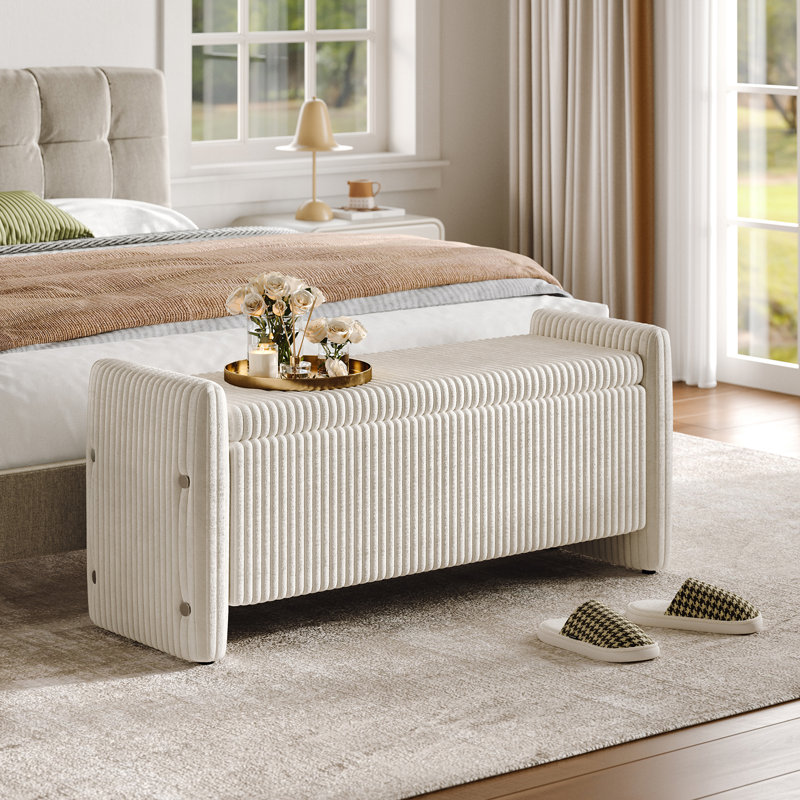 Zellers 44" Velvet Upholstered Storage Ottoman Bench for Entryway, Bedroom and Living Room, Beige