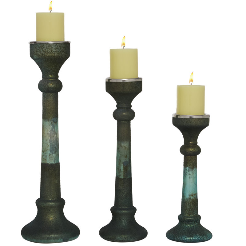 Glass Decorative Candle Holder Set, Green