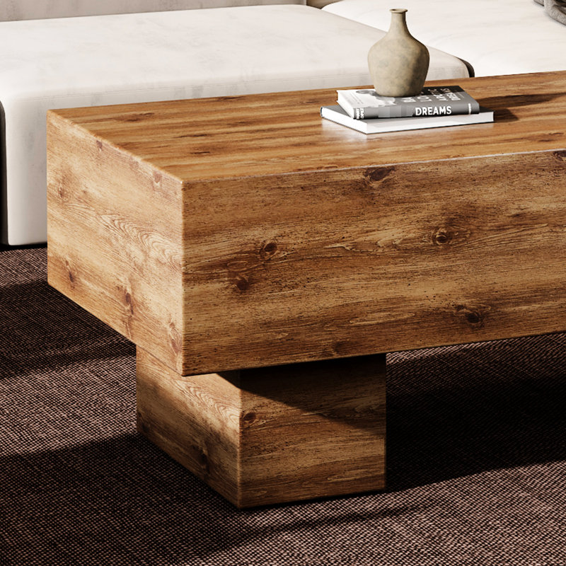 Table basse spacieuse à plateau rectangulaire de conception moderne en bois avec construction et finition