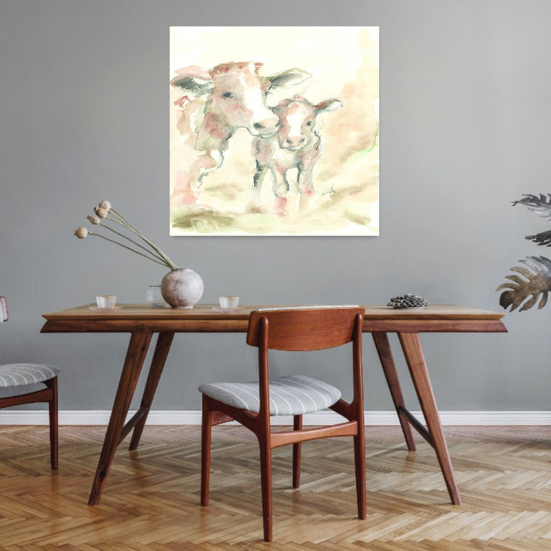 Vache et veau, art abstrait contemporain, H 32 po x l 32 po