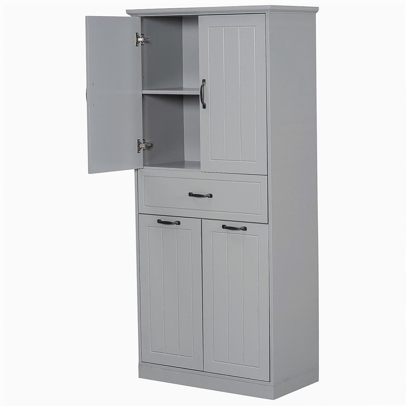 Bathroom Storage Cabinet With Laundry Basket, Gray