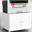 Armoire pour copieur de bureau Blanc: mobile à 2 portes en acier avec 4 roulettes pivotantes et surface de nettoyage facile-154672878