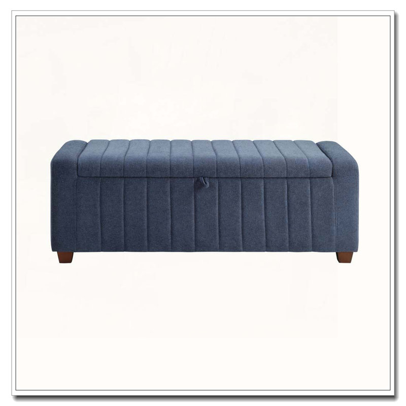 Banc de rangement à couvercle rabattable Boucle, pieds en bois massif, Bleu