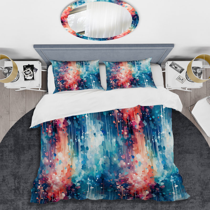 Ensemble de housse de couette bleu et rose, Housse de couette pour très grand lit et 2 très