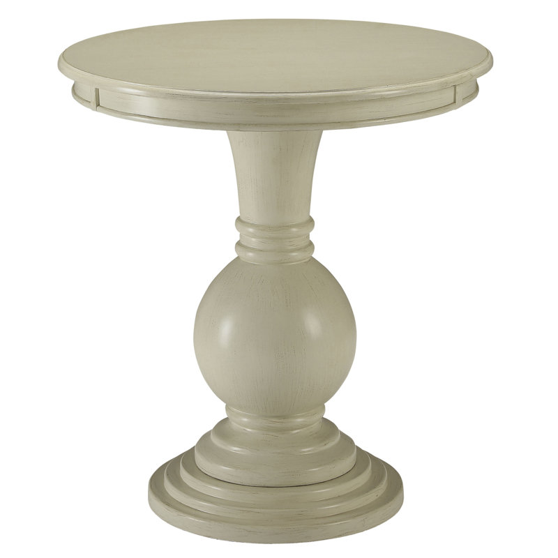 Antique White Accent Table With Pedestal Base