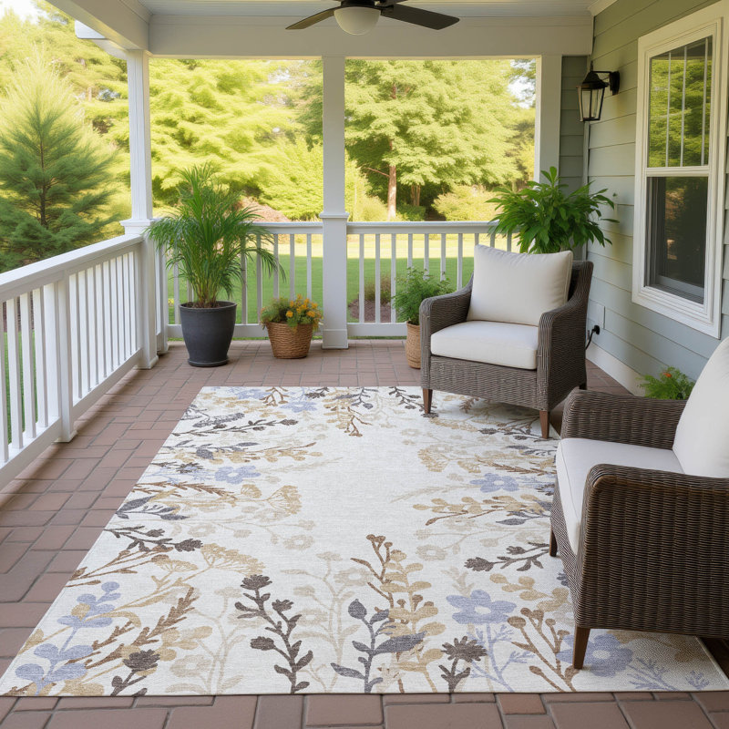 Machine Washable Indoor/Outdoor Bourkelands ACN2334 Floral Rug, Rectangle 3' x 5'
