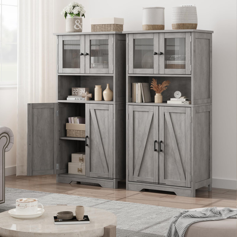 Armoire de rangement de 54 po de hauteur avec portes en verre, armoire autoportante avec tablettes réglables et rangement ouvert