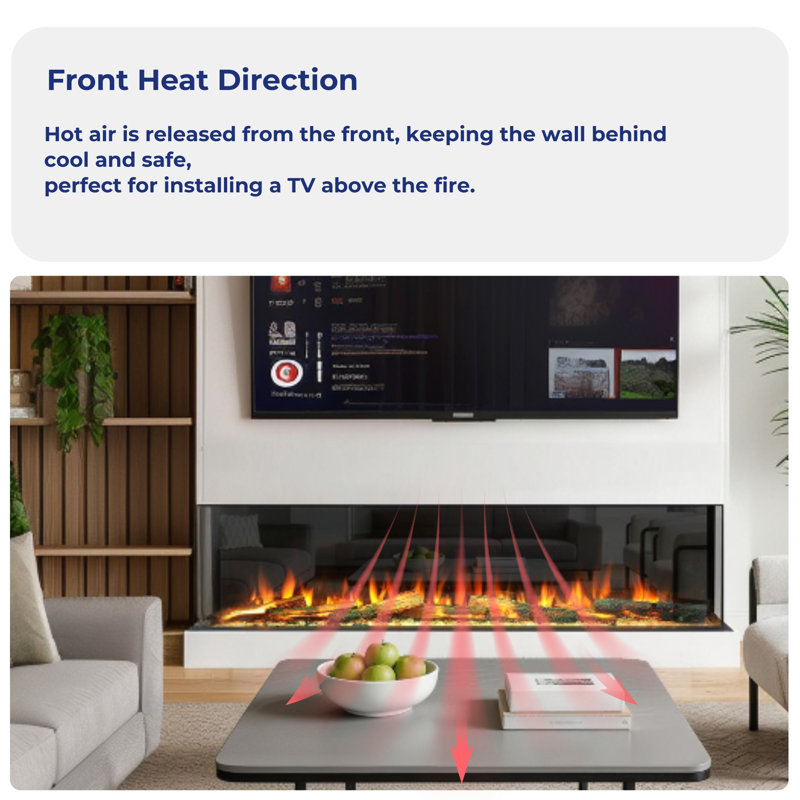Deluxe Rosedale 60" 3-Sided Media Wall Electric Fire, Wi-Fi, LED Logs, Sound & 1.5kW Heat, 60