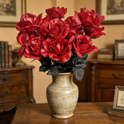 4 pièces bouquet de roses artificielles avec feuilles noires, fleurs roses artificielles à 5 tiges pour Halloween, fête, décorations pour la maison