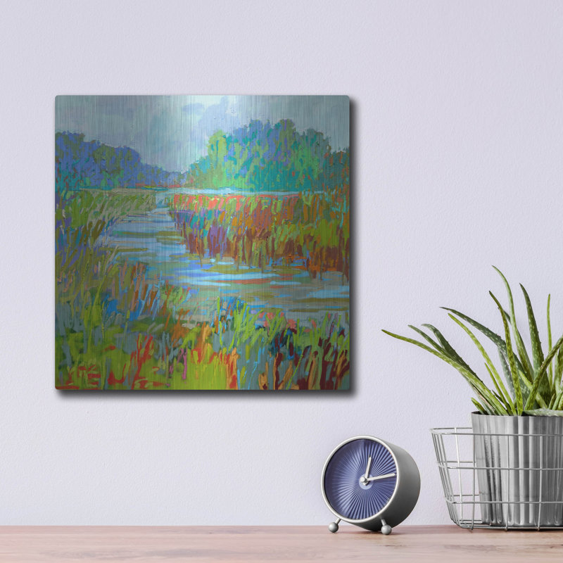«A Bend in the River» par Jane Schmidt, art mural en métal, H 12 po x l 12 po