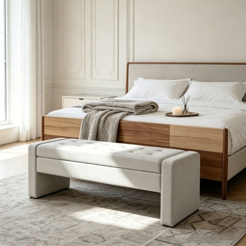 Banc de rangement rembourré moderne de 50 po avec siège capitonné