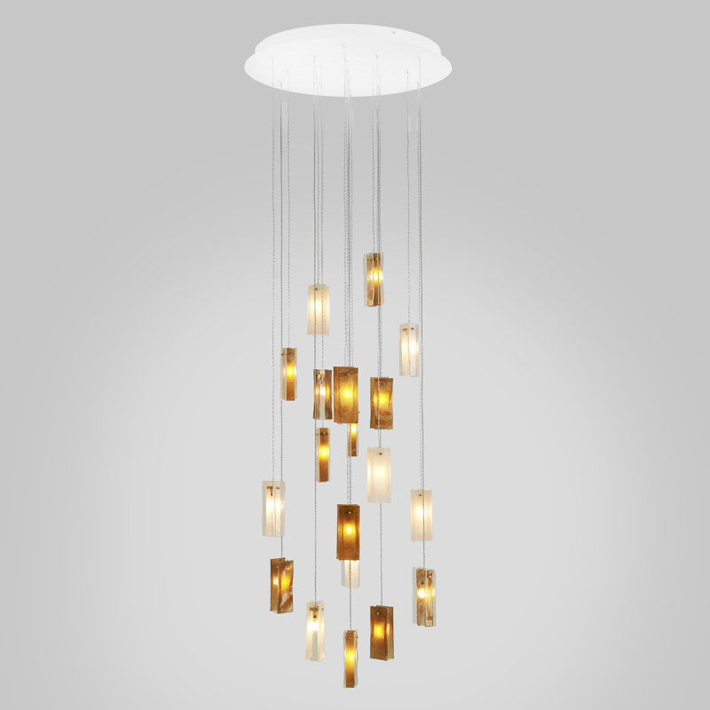 25 - Light Cluster Globe Pendant, White/Clear/Amber, 19