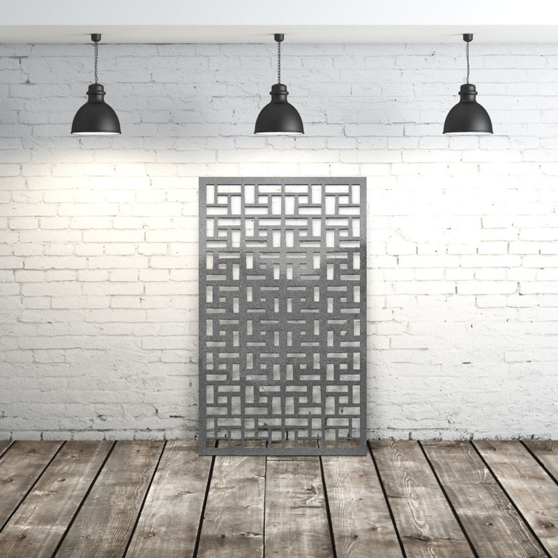 Panneau d'intimité géométrique en aluminium brique découpé au laser - Art mural extérieur thermolaqué en métal, paravent de clôture décoratif pour clôture de jardin