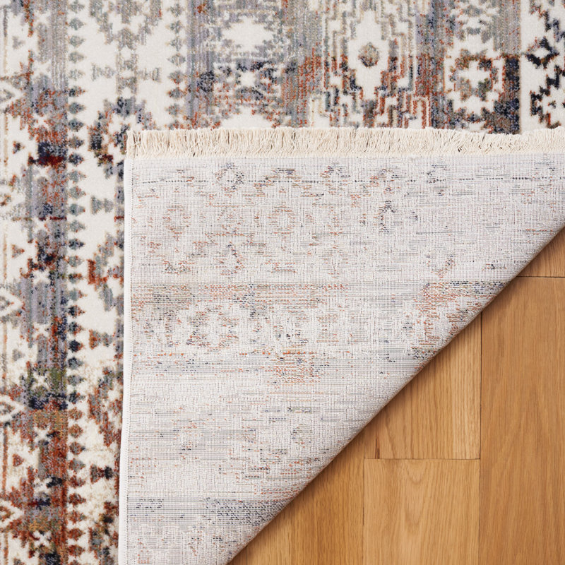 Tapis persan rétro ivoire / rouille 660, Rectangle 5 pi 3 po x 7 pi 7 po