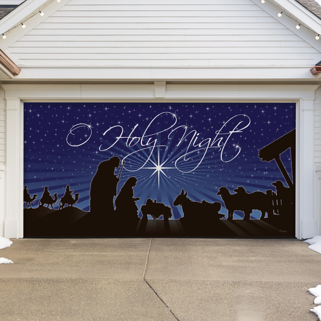 Peaceful  Nativity 7' x 16' Christmas Double Garage Door Banner - Outdoor Holiday Decorations My Door Decor
