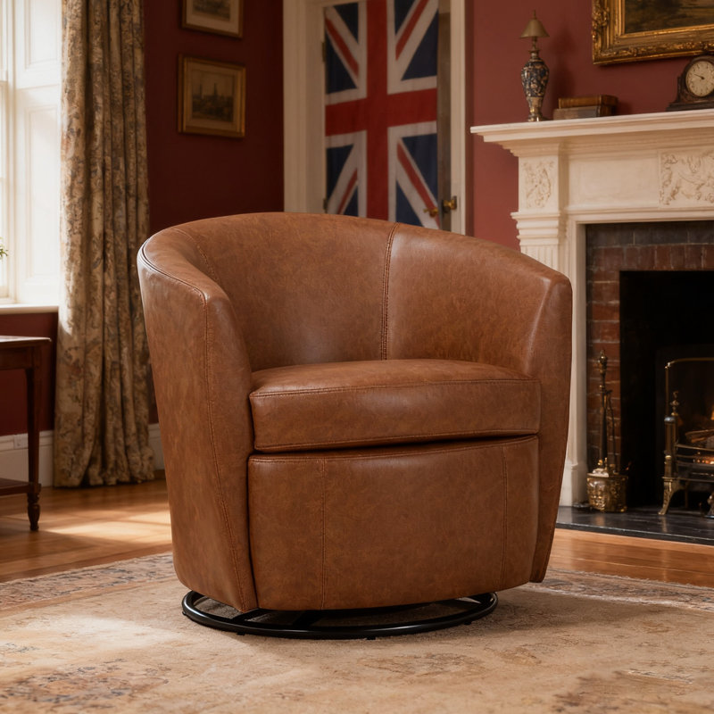 Modern Swivel Accent Chair in Faux Leather, 360° Rotation & Plush Seat for Home, Brown Faux Leather