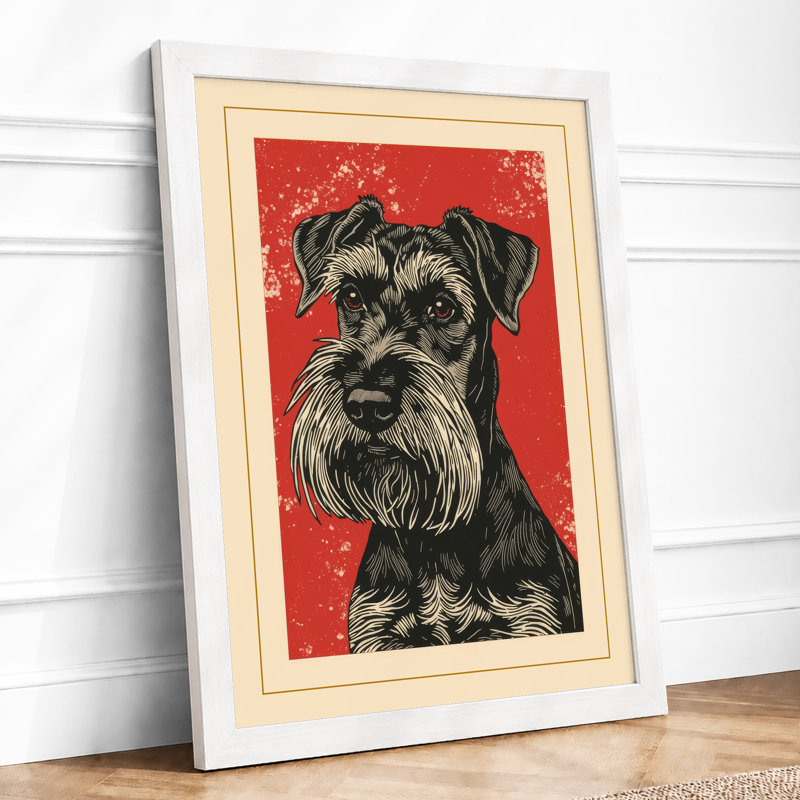 Alert Schnauzer Boho - Framed Print, A4 - 29.7 x 21.0 cm, White