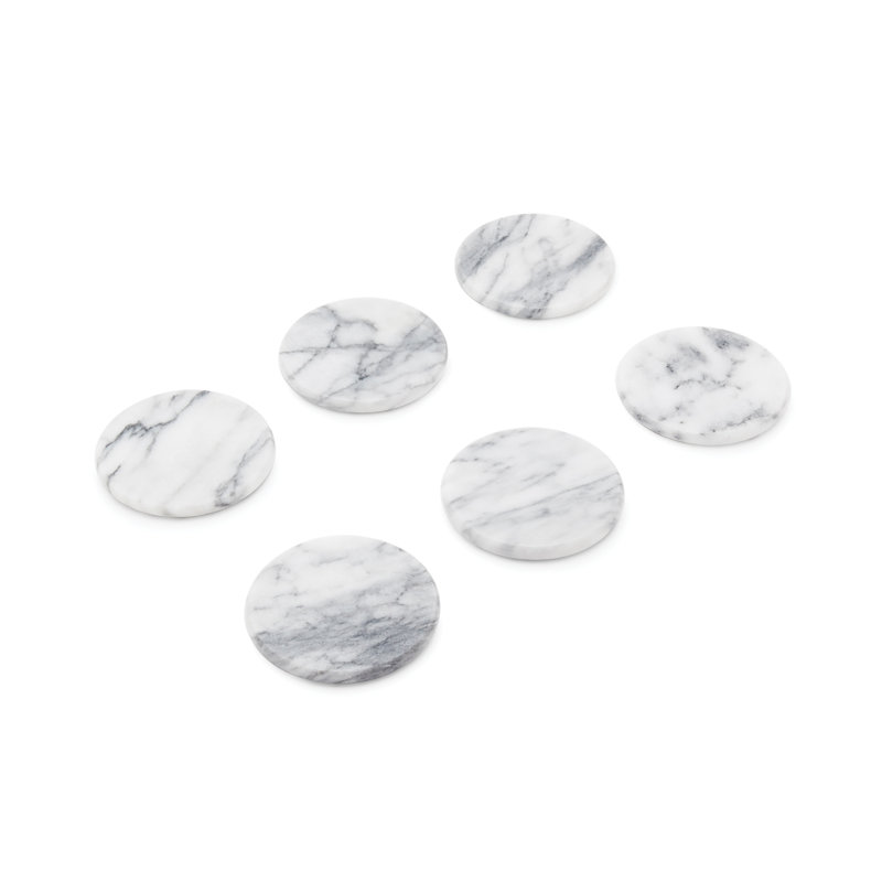 Marble Round 6 Piece Coaster Set, White