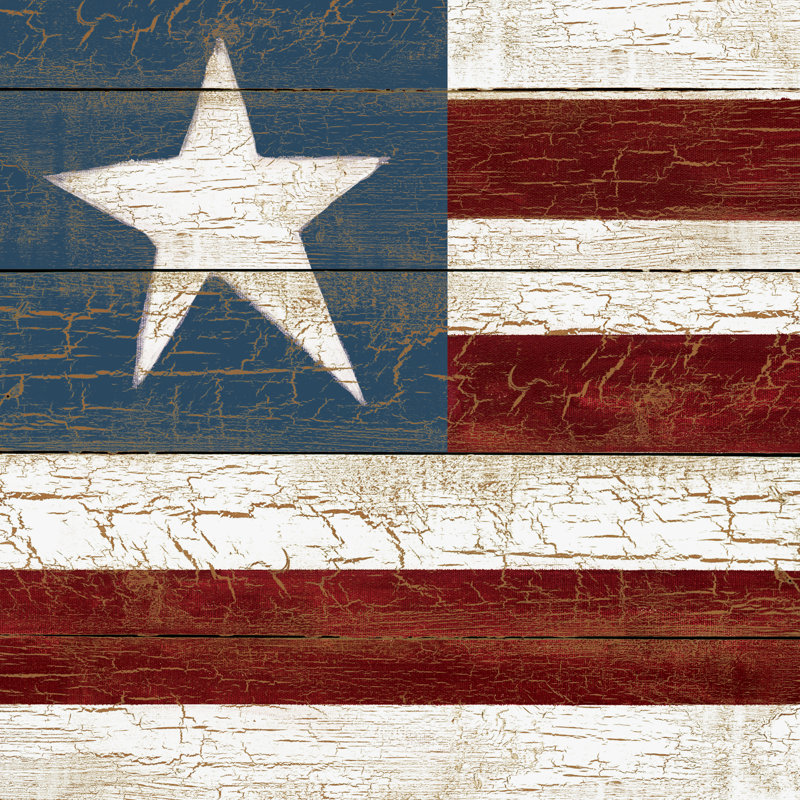 Americana Wood Flag - Print on Canvas, 30cm H x 30cm W x 3.8cm D