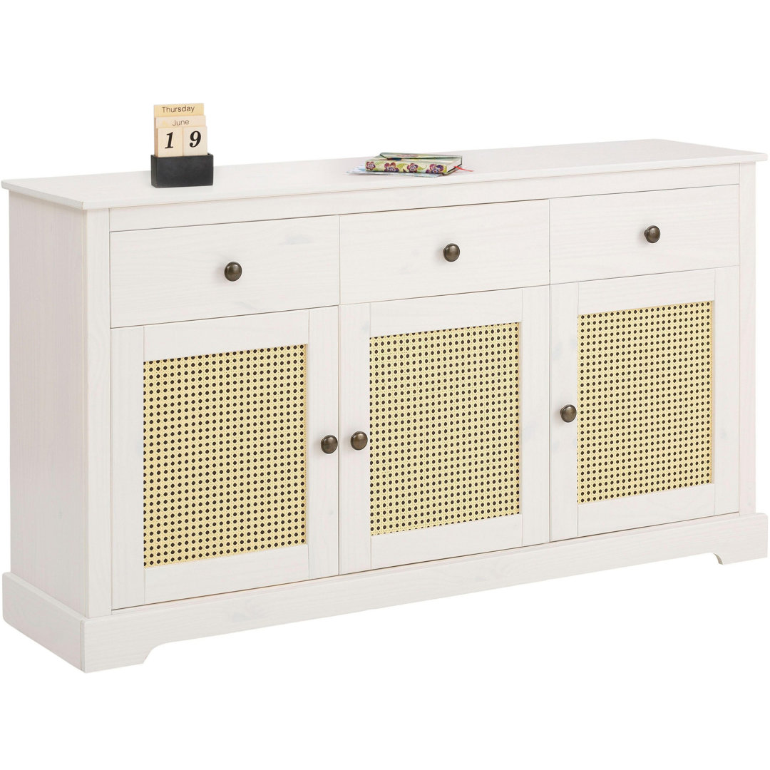 Yassine 145Cm Wide 3 Drawer Pine Solid Wood Sideboard