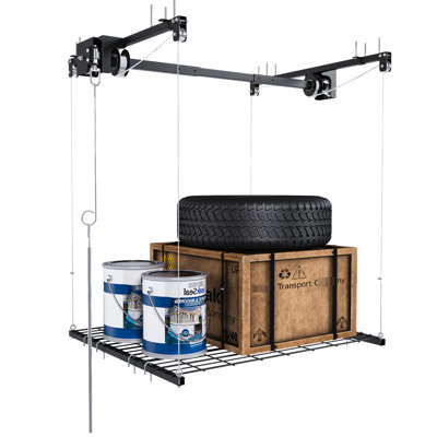 Heavy - Duty 4X4 Ft Overhead Garage Storage, 10 12 Ceiling Height, 250Lbs All Steel With Lock Rack, Steel, Manual For Security
