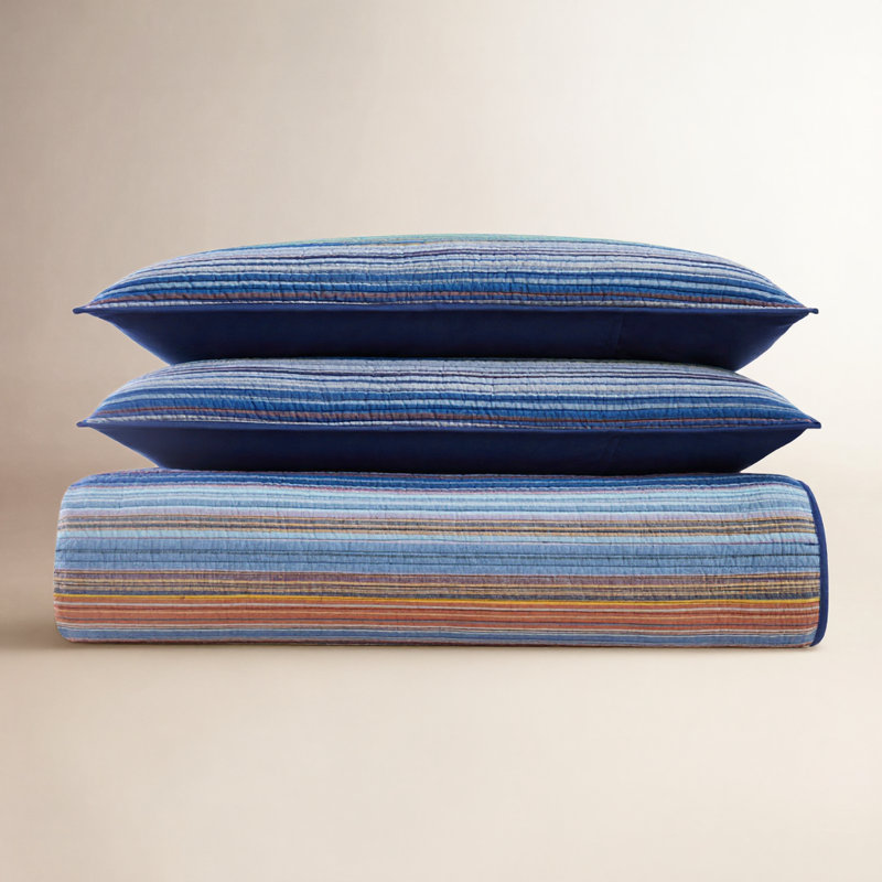 Arvo Met Stripe Yarn Dye Quilt Set, Twin Extra Long Quilt + 1 Standard Sham
