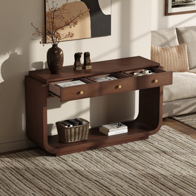 Canapé et console avec rangement, 55 po en bois aggloméré, noyer moderne pour la maison