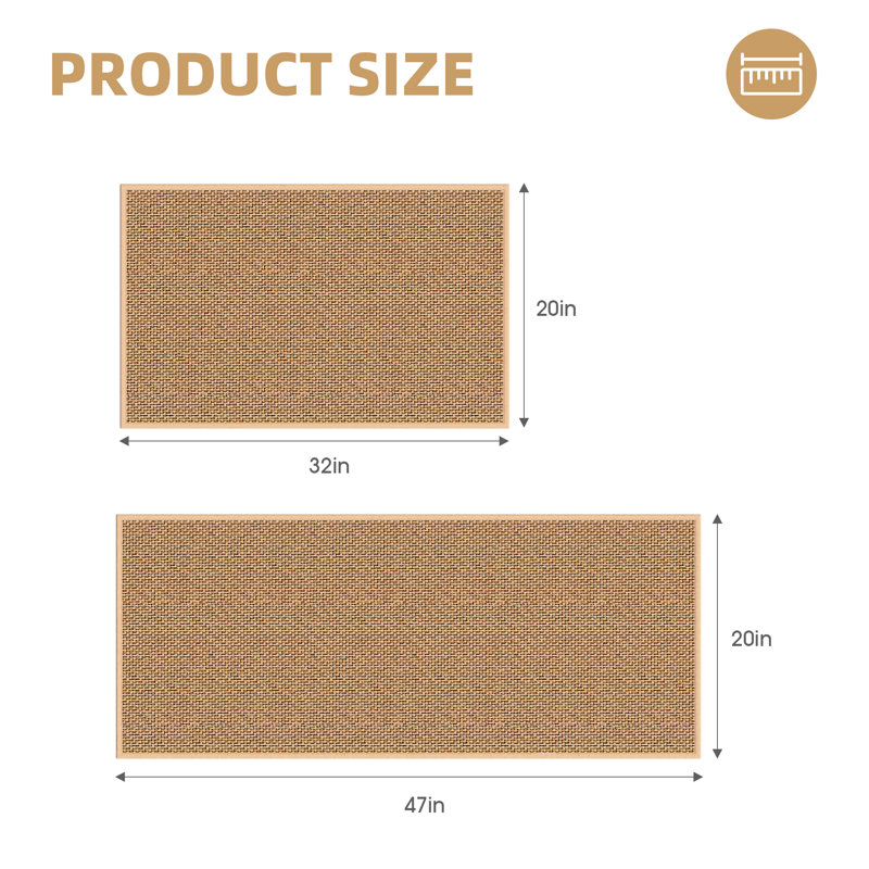 Non-Slip Kitchen Rugs,Absorbent Kitchen Mat, Runner 20" x 32" + 20" x 47", Beige