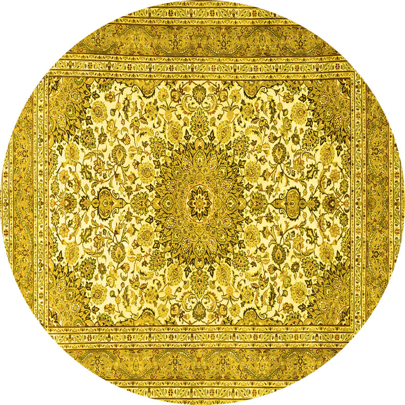 Tapis traditionnels jaunes 1050, Rond 3 pi