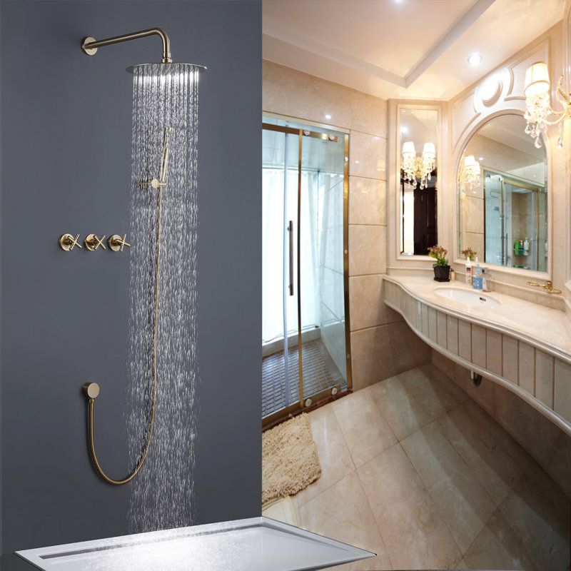 Système de douche complet avec valve brute, Or brossé