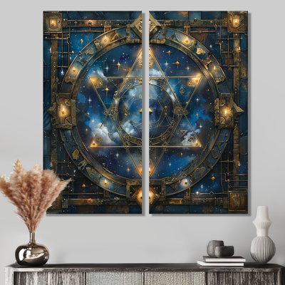 Mystic Merkaba Blue Seal - art mural moderne sur toile dorée