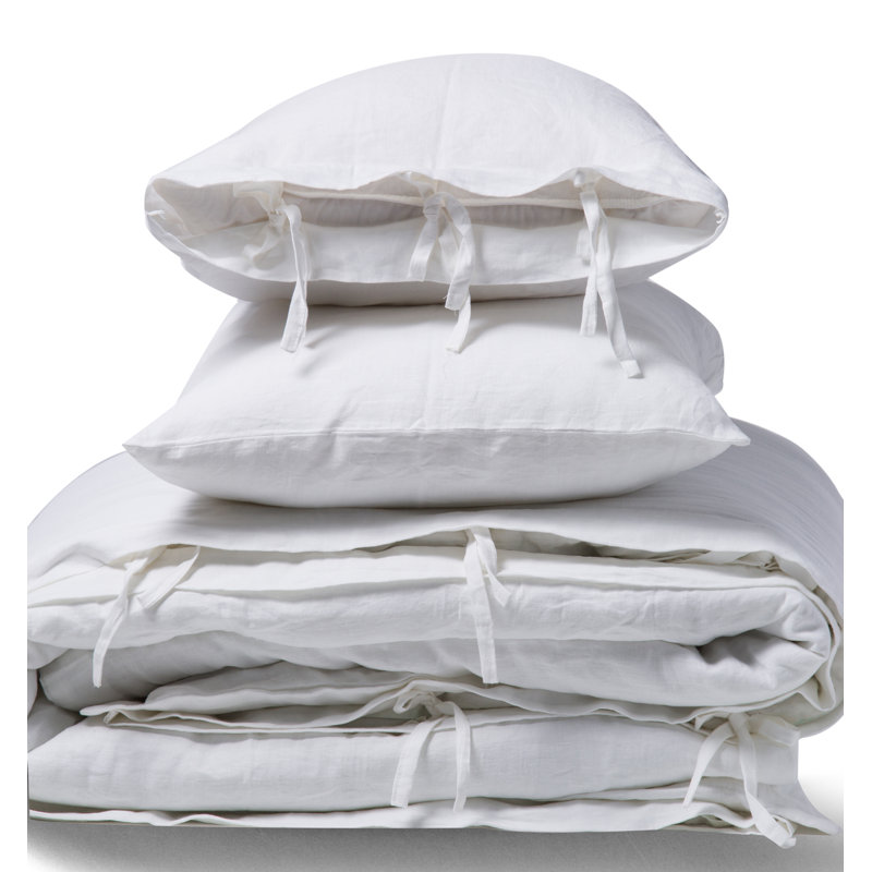 Stone Washed Pure Linen Duvet Cover Set, White, Queen Duvet Cover + 2 Shams