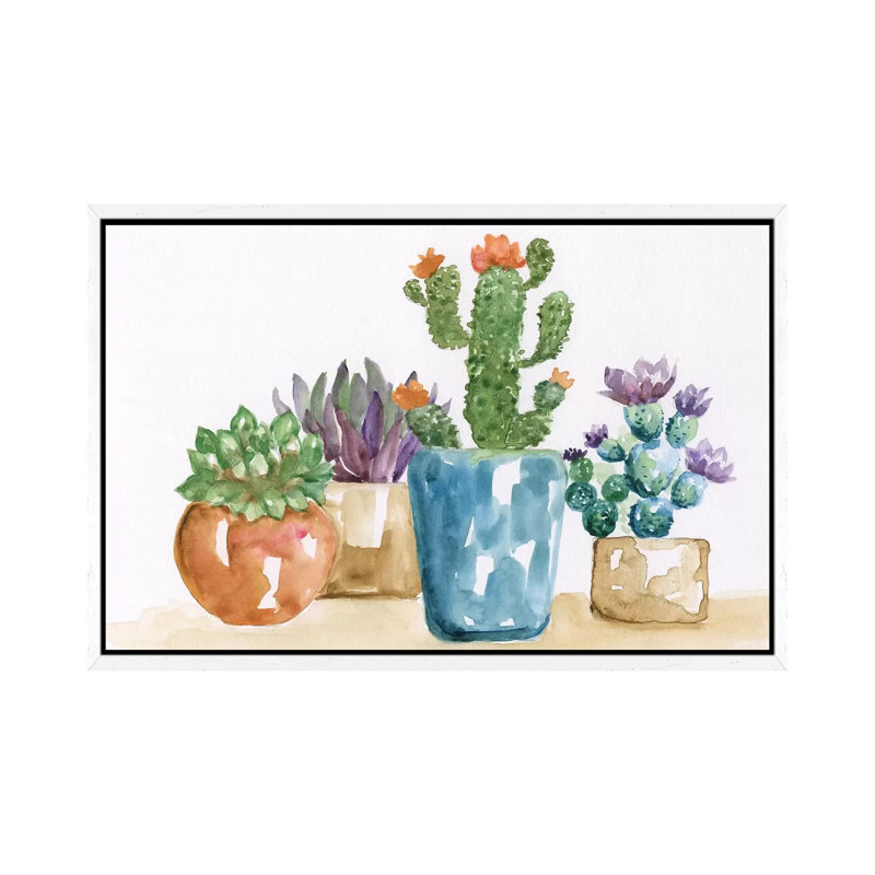 Summer Succulents II - Painting on Canvas, White Framed, 66.04 cm H x 45.72 cm W