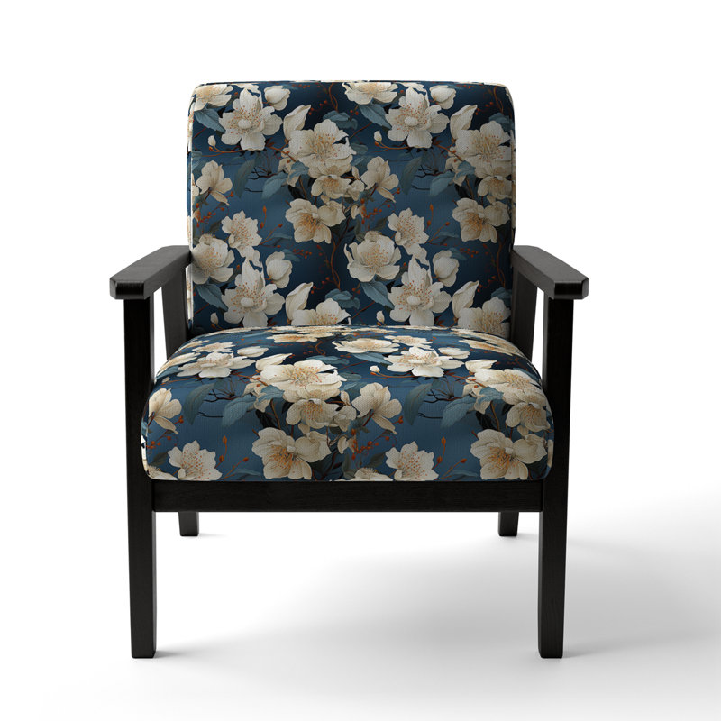 Fauteuil d'appoint rembourré Asian Blue Orchids, Accoudoirs carrés noirs