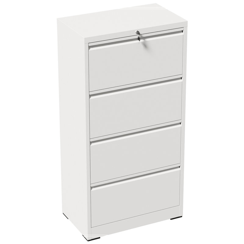 Classeur latéral 4 tiroirs avec serrure, Blanc