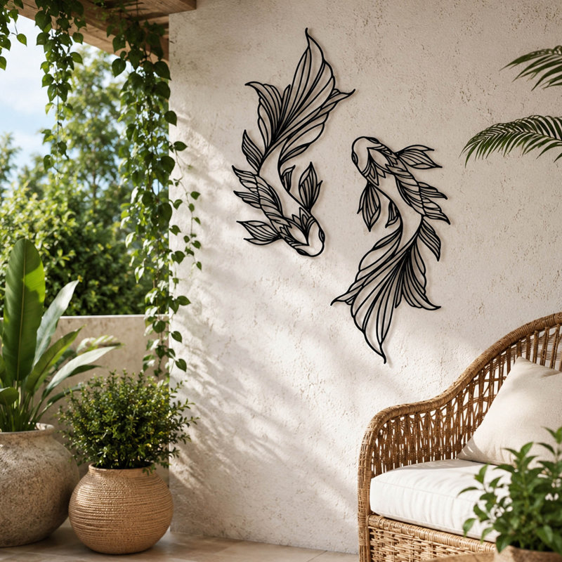 Art mural en métal Koi Fish avec un design d'inspiration japonaise
